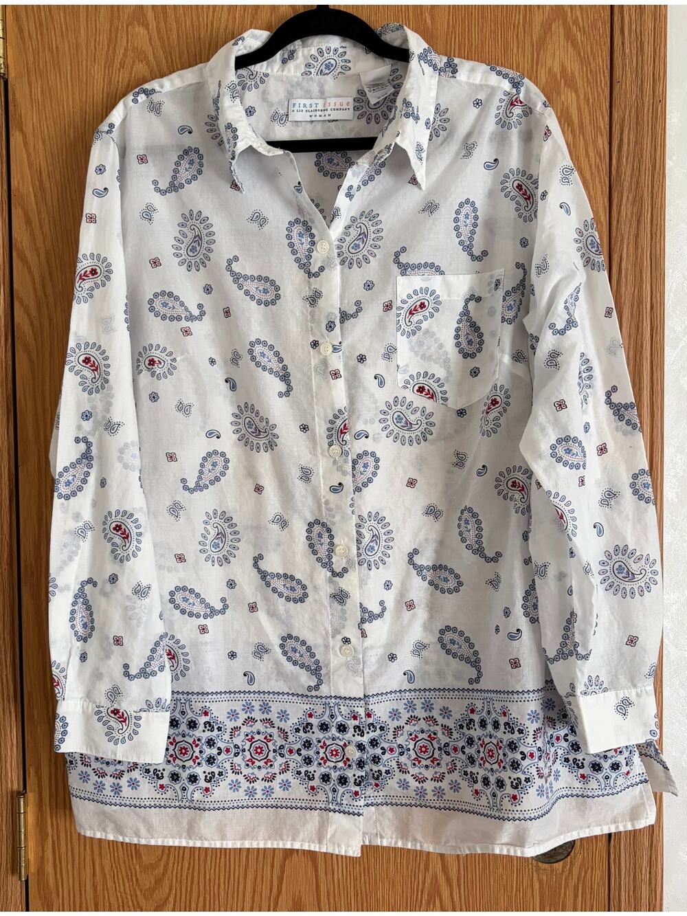 VTG Patriotic Bandana Paisley Print Button Up Blouse Plus Western Boho 18W-20W